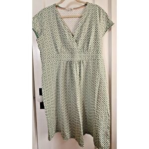 Boden women green white geo print shirt‎ cotton stretchy dress women sz 14R